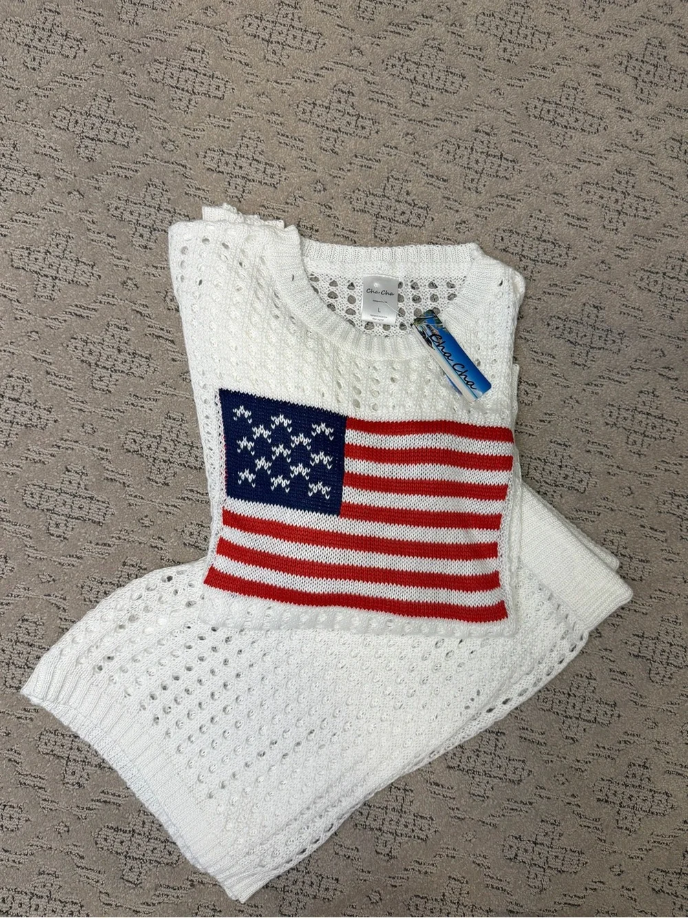 Cha Cha L NWT Knit Tank with American Flag Patch